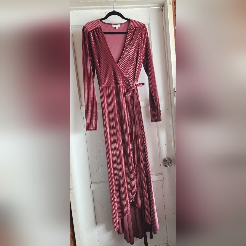 Rose velvet wrap dress